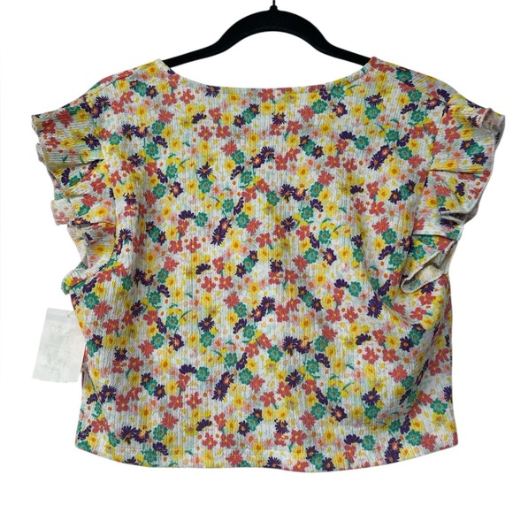 Vero Moda Floral Front Tie Ruffle Cropped Top Size Large Short Sleeve Kn… - Picture 2 of 4